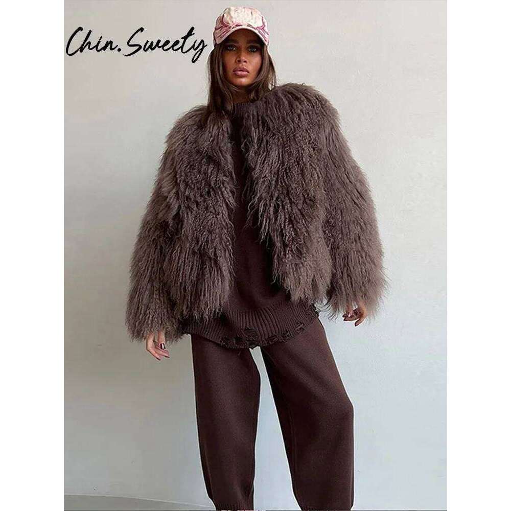 Urban Tassel Solid Women Coat Casual O Neck Faux Fur Long Sleeve Thicken Female Overcoat 2024 Winter Fashion Lady Streetwear