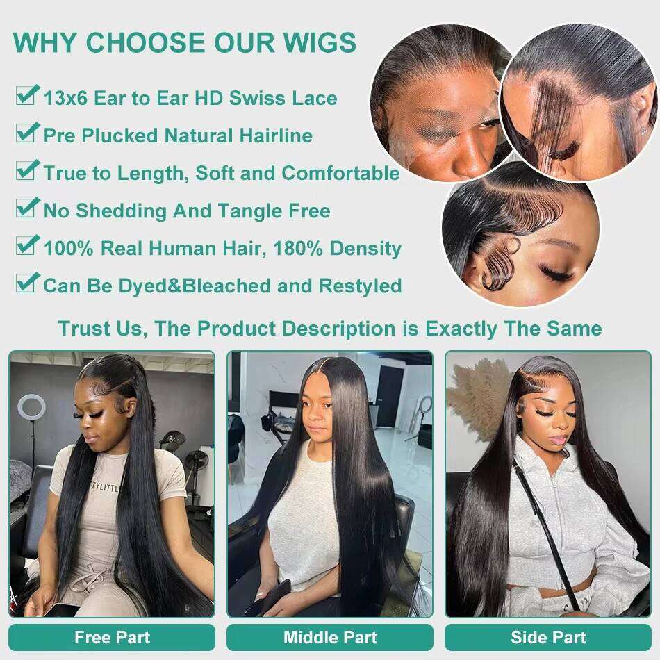 HD 13x6 220% 40 42Inch Bone Straight Front Human Hair Wigs 5x5 Glueless Ready To Wear Transparent 13x4 Lace Frontal Wig