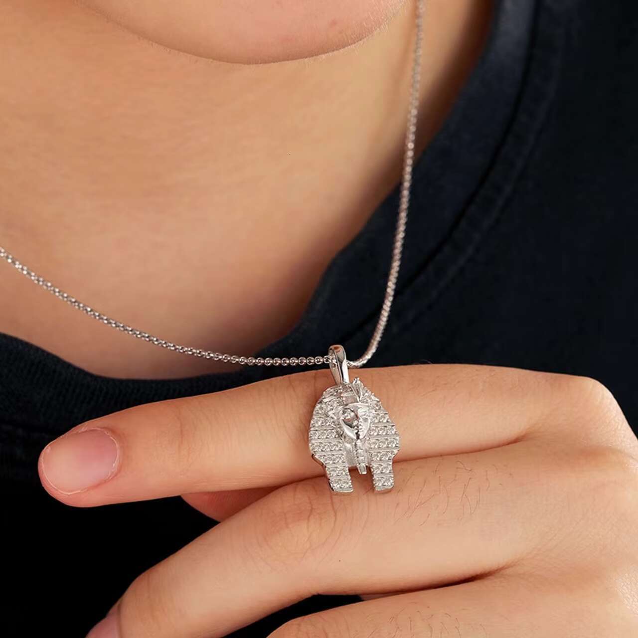 Luxury Ancient Egyptian Pharaoh King Hip Hop Style Chain Necklace with Moissanite Pendants Charms