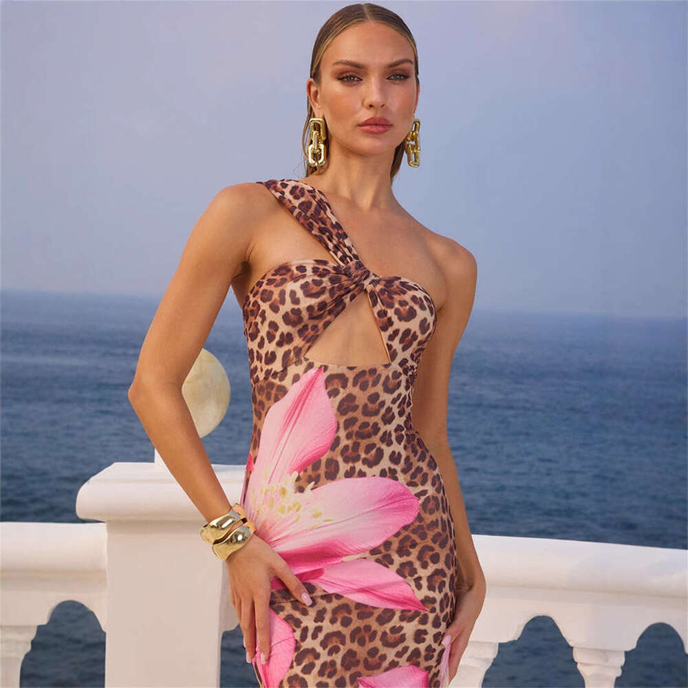 New Stylish And Versatile Leopard Print Slim Fit Sexy Backless Long Dress For Women B5