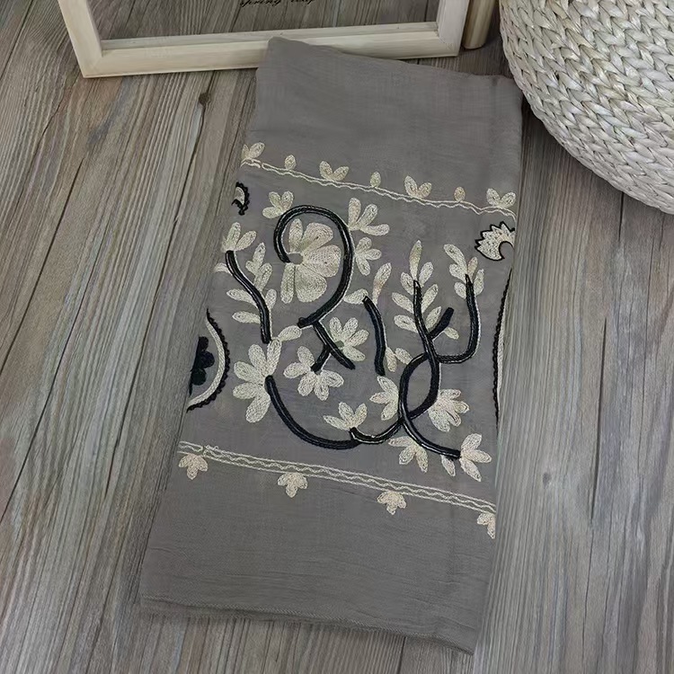 T998 Embroidered Artistic National Style Cotton and Linen Cashew Flower Scarf Silk Beach Towel Women's Sunscreen Super Large Four Seasons Shawl D