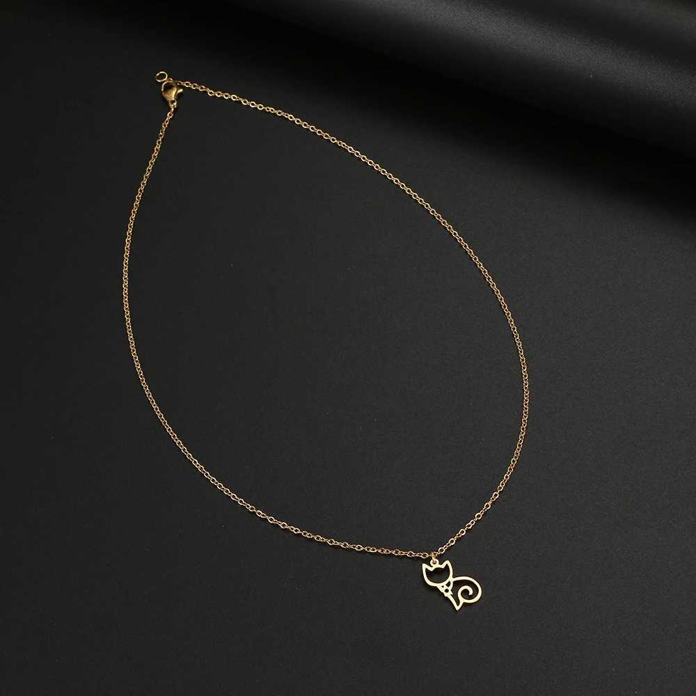 Stainless Steel Necklaces Line Cartoon Cat Pendants Chain Choker Jewelry Fashion Necklace For Women Jewelry Party Friend Gifts W250618