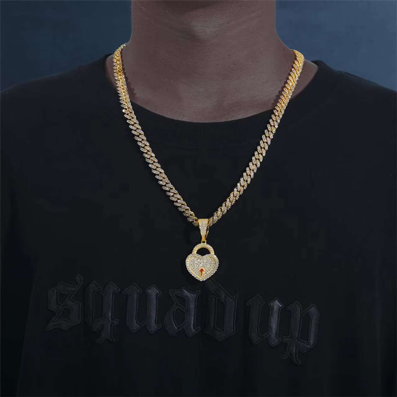 Luxury New 925 Sterling Silver Moissanite Necklace with Iced Blinged out Heart on Lock Pendant in Hip Hop Style