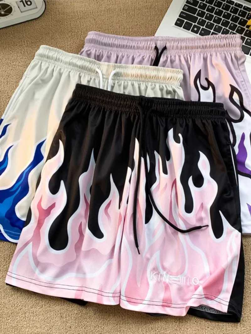 Flame sports shorts mens loose American hip hop basketball pants summer couple trendy brand mens and womens shortsXJ250618