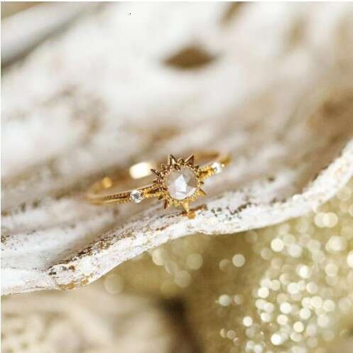 Pure Beauty Sun God Rose Cut White Crystal Gold-Plated Ring for Women Ins Style Adjustable New Niche Full Sky Star