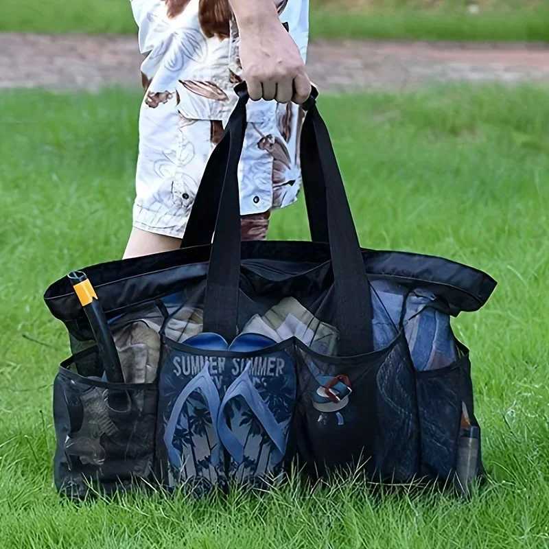 Extra Large Beach Bag - Lightweight Swimming Waterproof Foldable with Mesh Straps Zippered Pockets and Fixed Shoulder Straps B250618