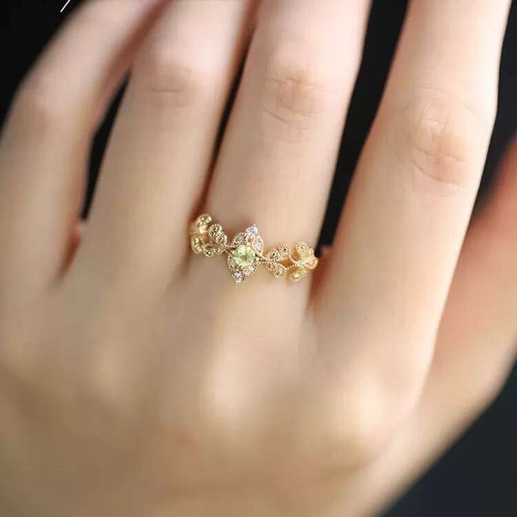 Luxurious and Beautiful Pine Forest Branch Natural Peridot Same Style Versatile Open Ring