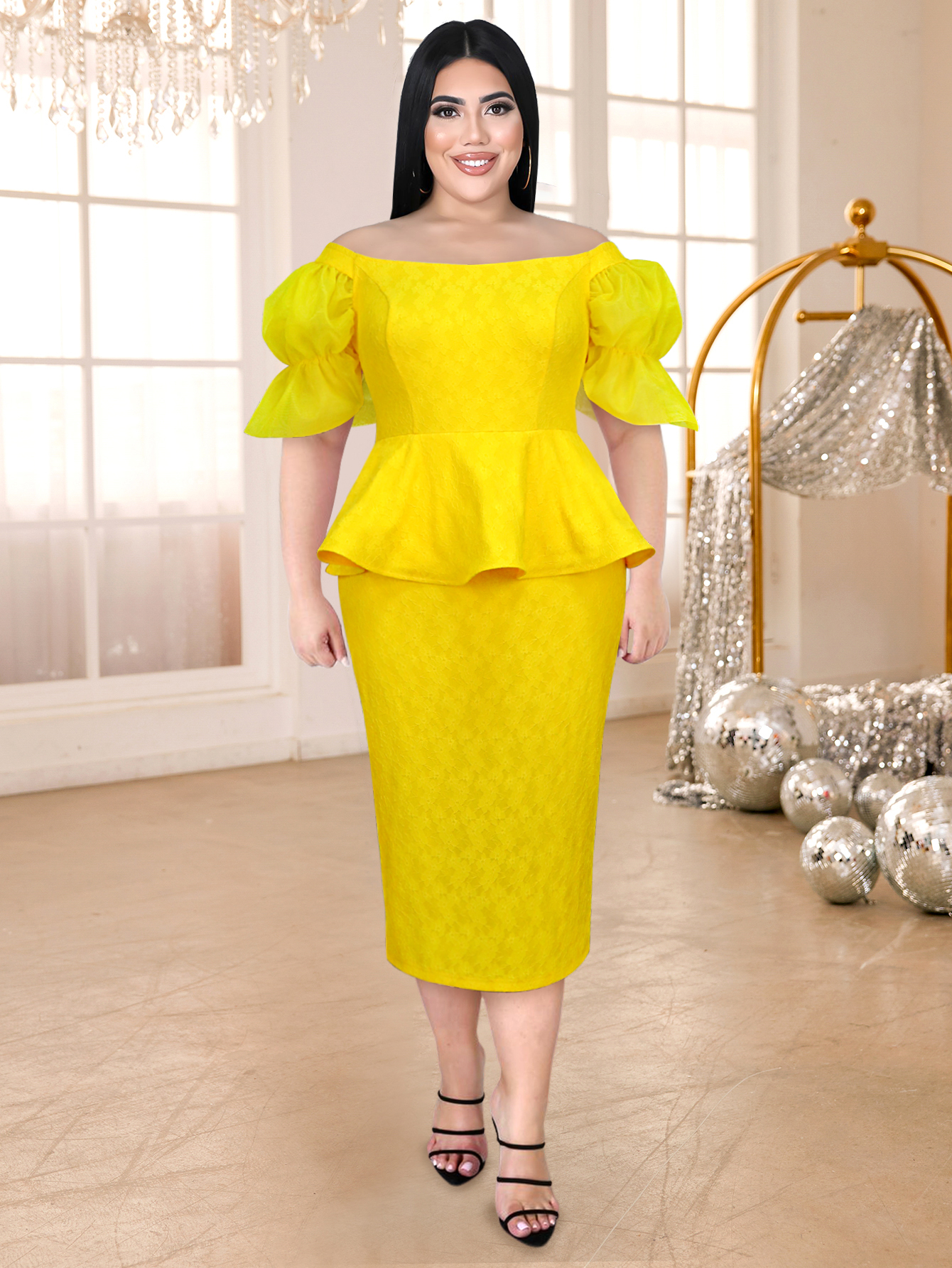 Party Wedding Lace Dress For Woman Off The Shoulder Ruffles PePlum Elegant Fashion