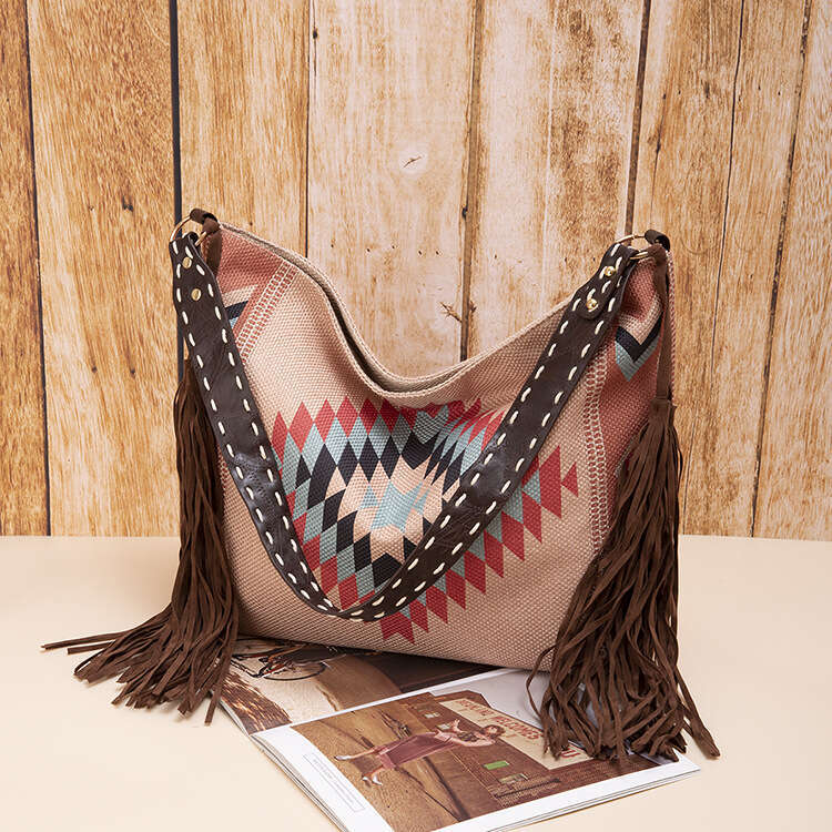 Bohemian Handwoven Fringe Cotton Linen Single Shoulder Large Bag For Women B5