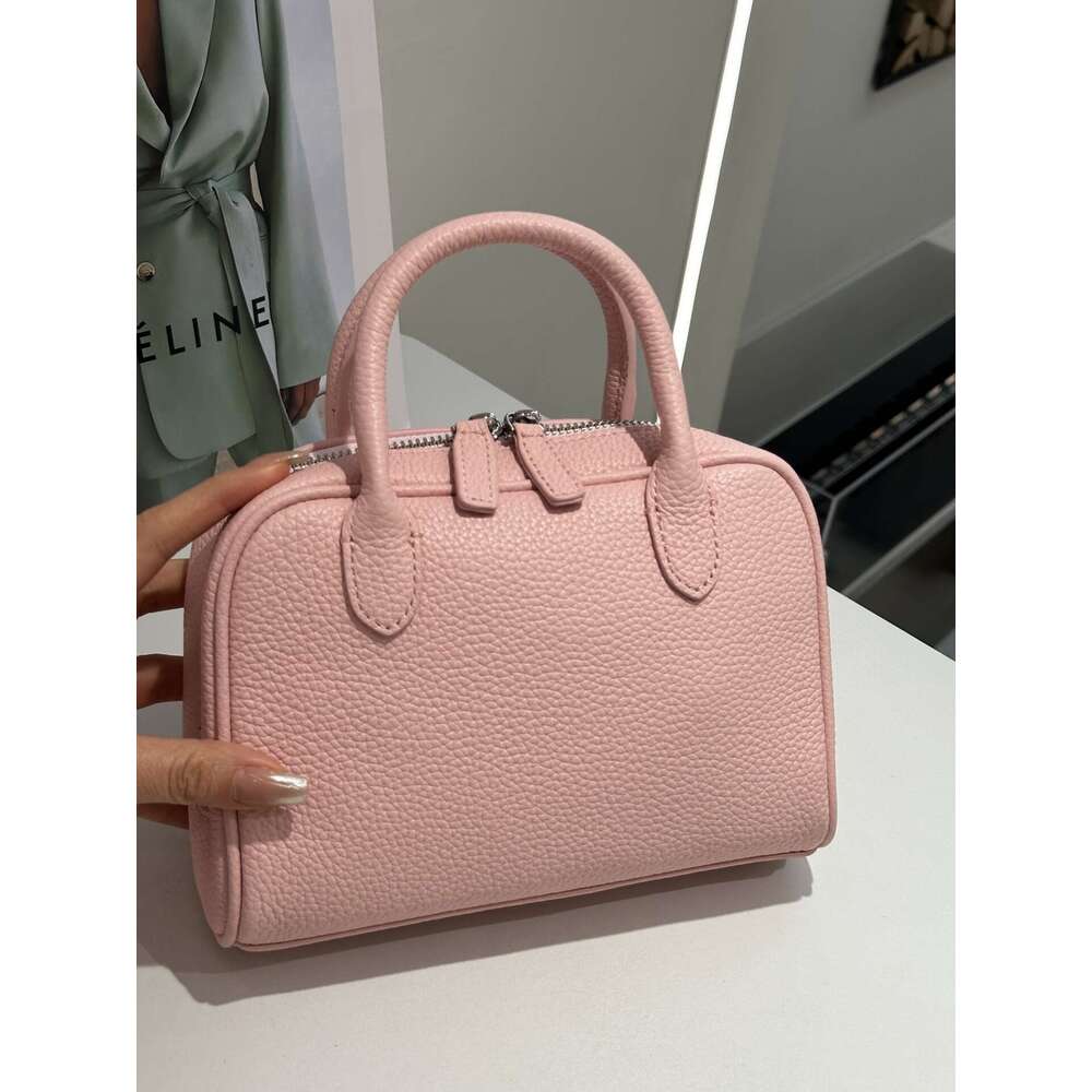 Women's Crossbody bag Bowling Mini Handbag Pillow Genuine Leather Elegant Boston Bag