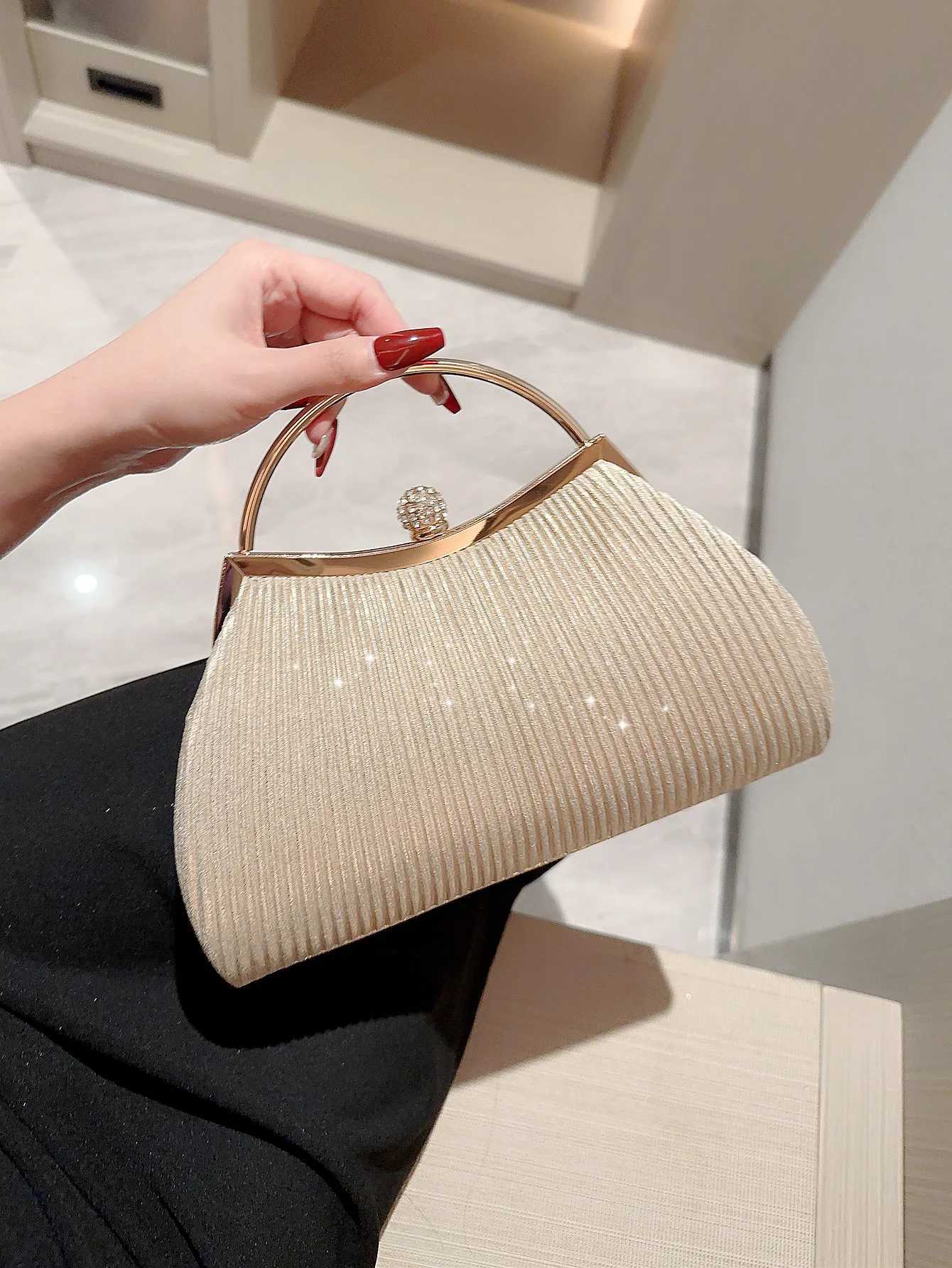 Womens classic pleated design shiny handheld evening bag with rhinestone decoration evening bag dress bag party bag prom bag dr Z250618