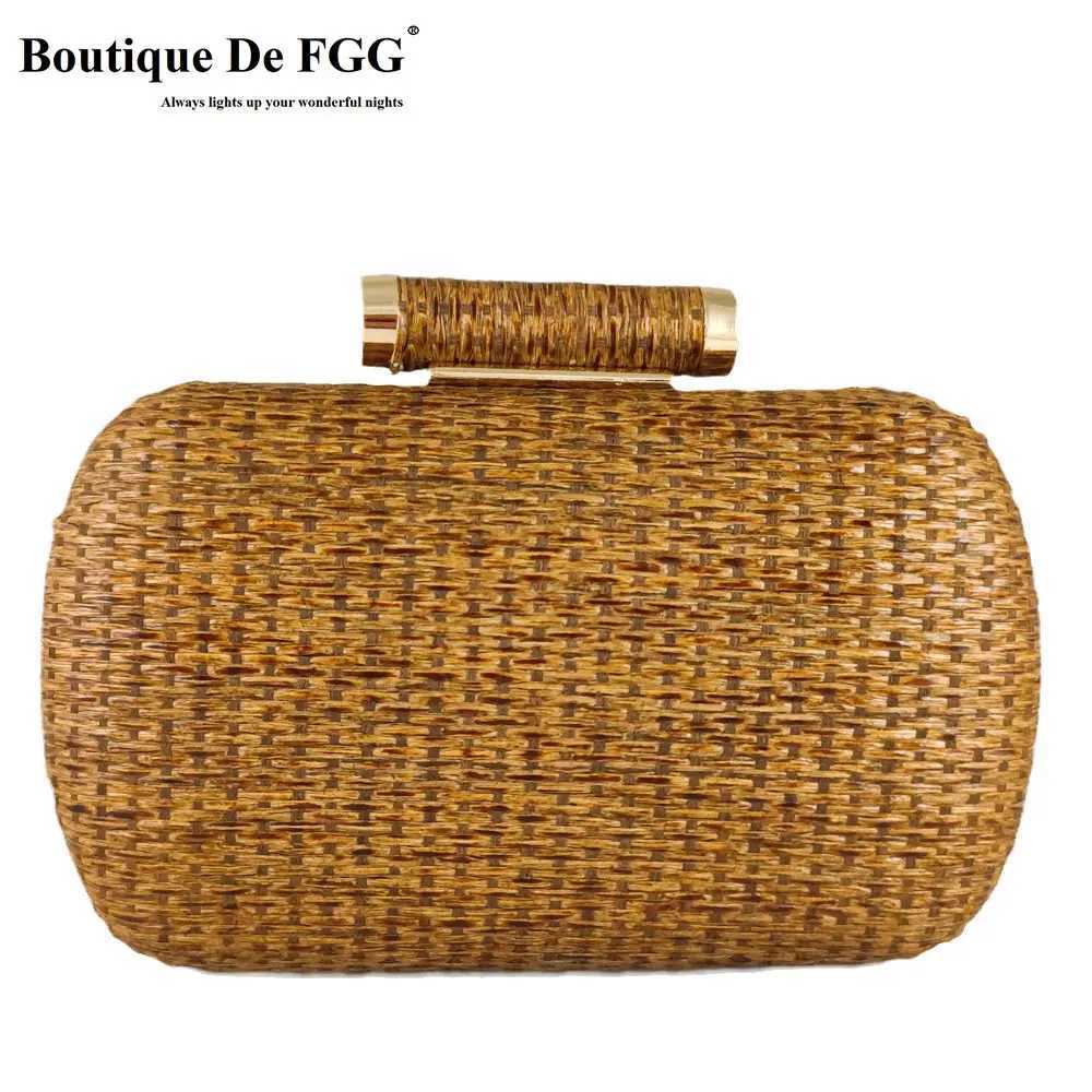 Boutique De FGG Straw Women Metal Clutches Chain Shoulder and Crossbody Bags Ladies Party Cocktail Evening Beach Clutch Purse Z250618