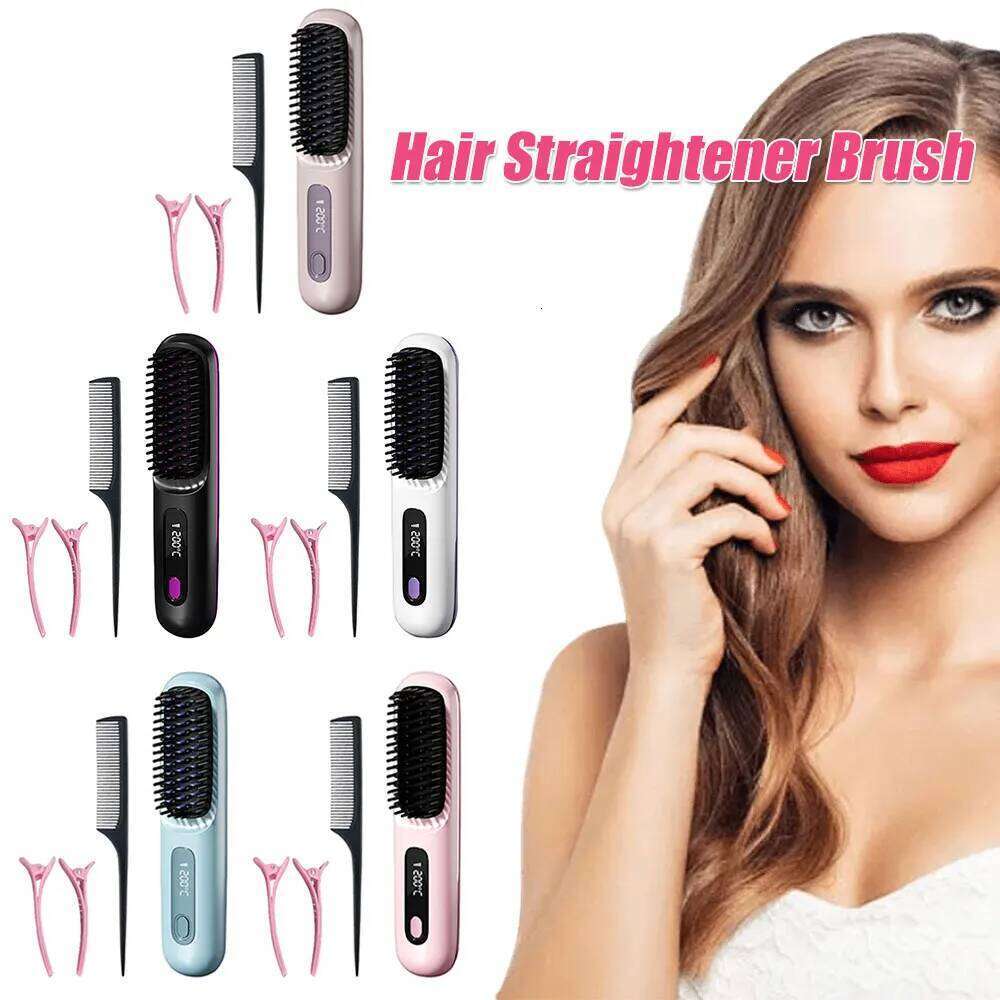 Cordless Straightener Anti-Scald Hair Comb 3 Temp Settings Portable Straightening Brush for Women
