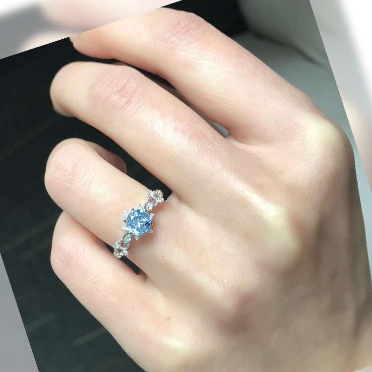 Hot Selling High Imitation Natural Santa Maria Perfect Round Aquamarine Light Luxury Versatile High-end Feel Ring for Women
