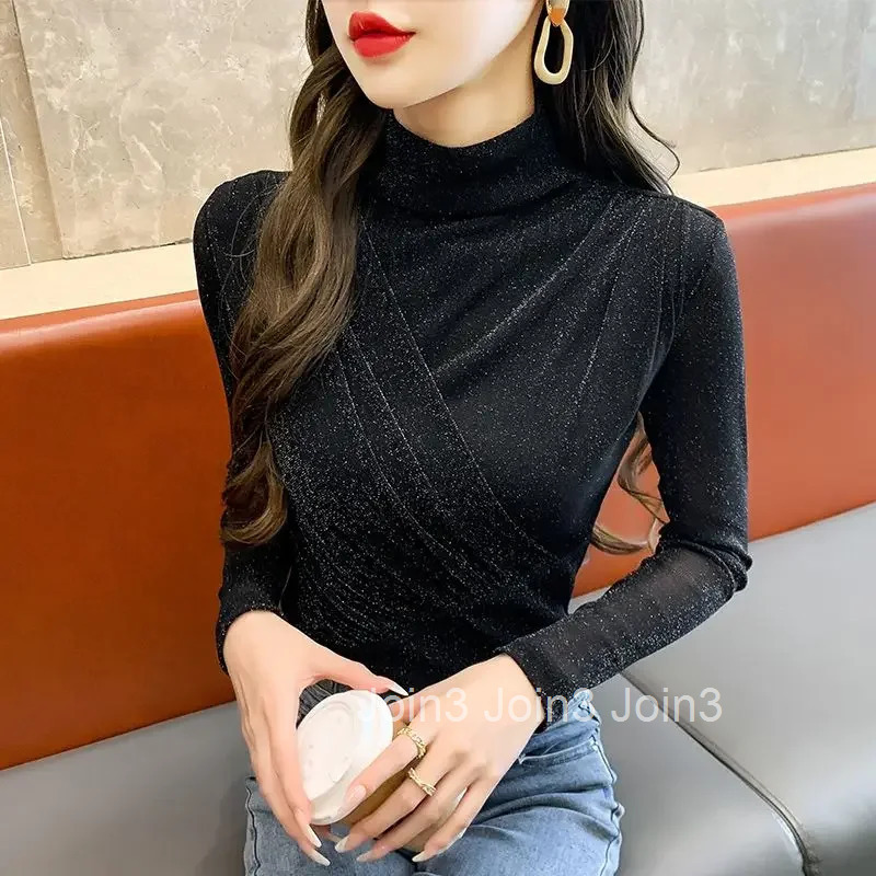 Long Sleeve T Shirt for Women Elegant Slim Plain Kpop Clearance Tee Cheap Clothes Korean Fashion Polyester Streetwear Tops Woman