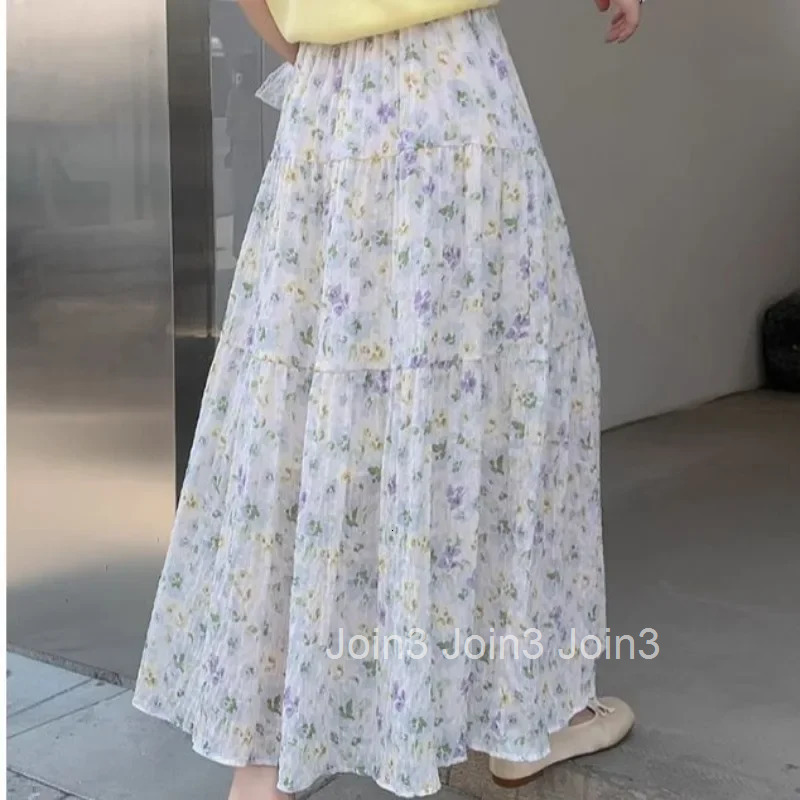 Woman Skirt High Waist Floral Pleat Skirts for Women Pleated Midi Y2k Vintage Premium Modest Quality Clothing Trend 2025 A Line