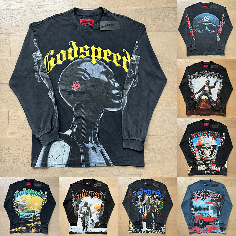 free shipping long t shirt Godsspeeds tshirt Fashion trend graphic tee mens clothes loose hip hop rock womens high-quality streetwear shirt Long sleeves Size S-XL