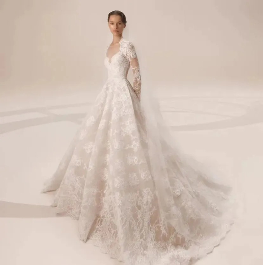 Newest Wedding Dress 2025 A-Line Full Sleeves Sweetheart Neck With Key-Hole Back Princess Bride Gown Vestidos De Novia Custom Made