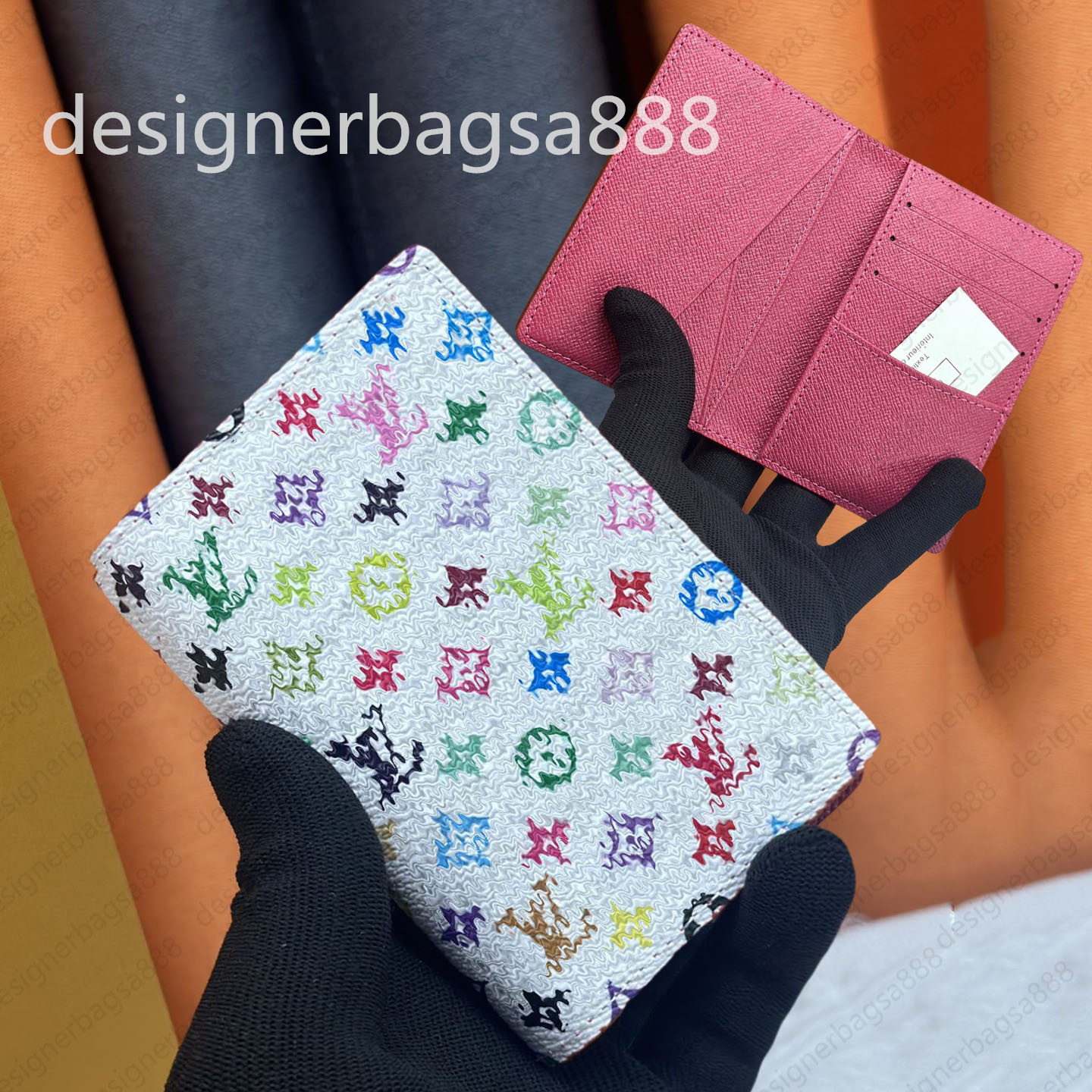 2024 Designer Women Purple Wallets Unisex Embossed Letter Multiple Wallets Orange Card Holders Brand Men's Multi Card Long Wallet Suit Clip Zipper Pocket Purses