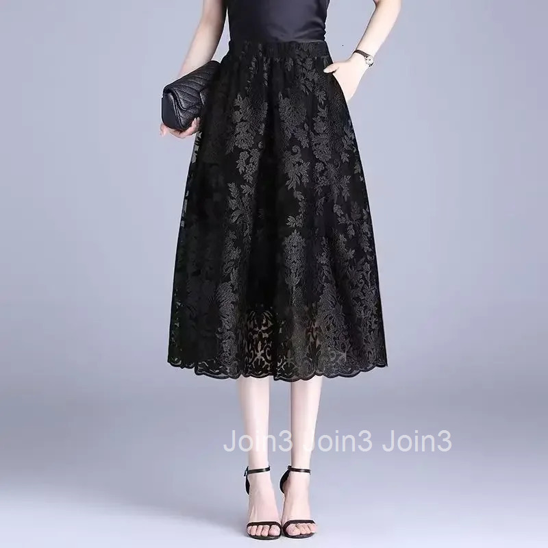 Skirts for Women High Waist Midi Woman Skirt Lace 2025 Trend Korean Fashion Vintage V Summer Style New in Cheap Stylish Harajuku