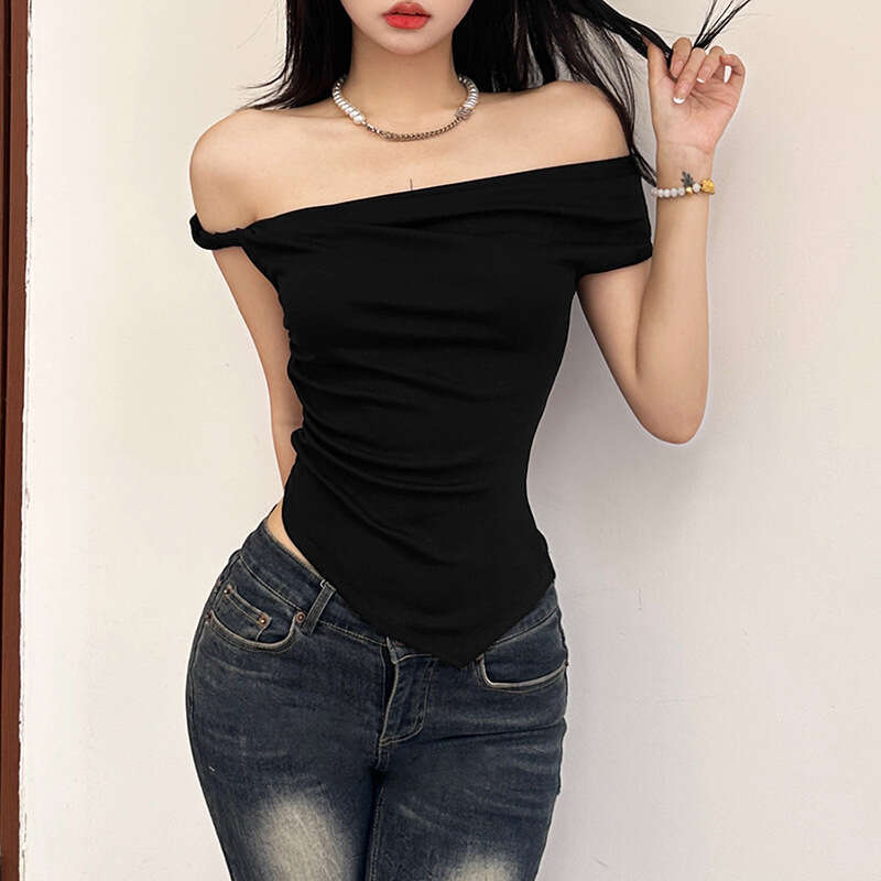 Summer New Women's Street Fashion Sexy Off-Shoulder Crop Top T-Shirt B5