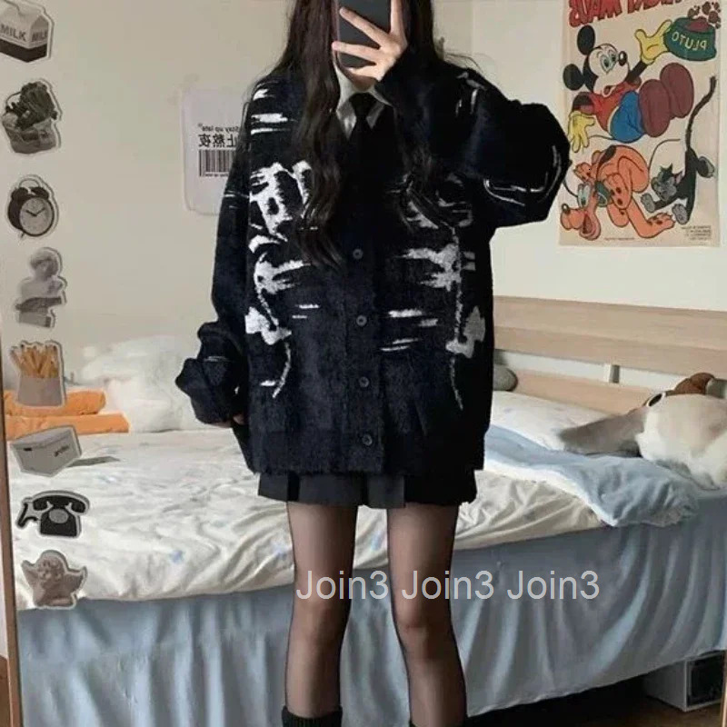 Womens Sweater Black Knit Tops For Woman Striped Cardigan Autumn Winter 2025 Cheap And Elegant Classy Offers Warm Jersey Jumper