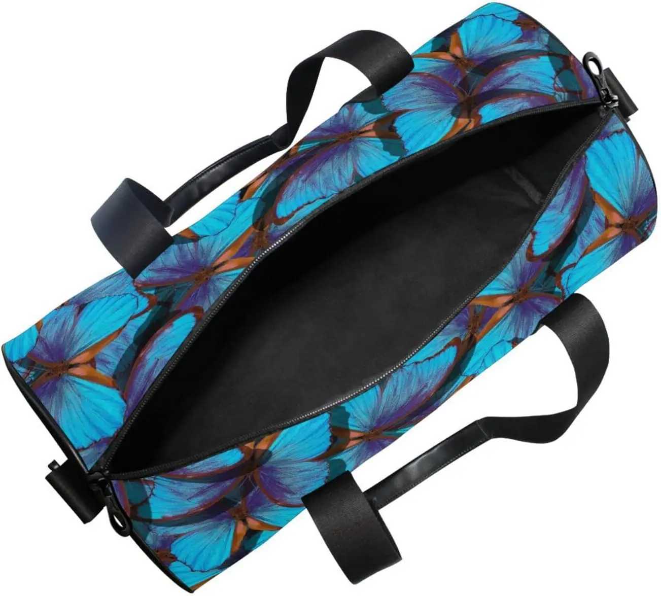 Round Duffel Sports Bag Blue Butterfly Lightweight with Inner Pocket Gym Bag for Men Women Duffle Bag for Travel Sports W250618