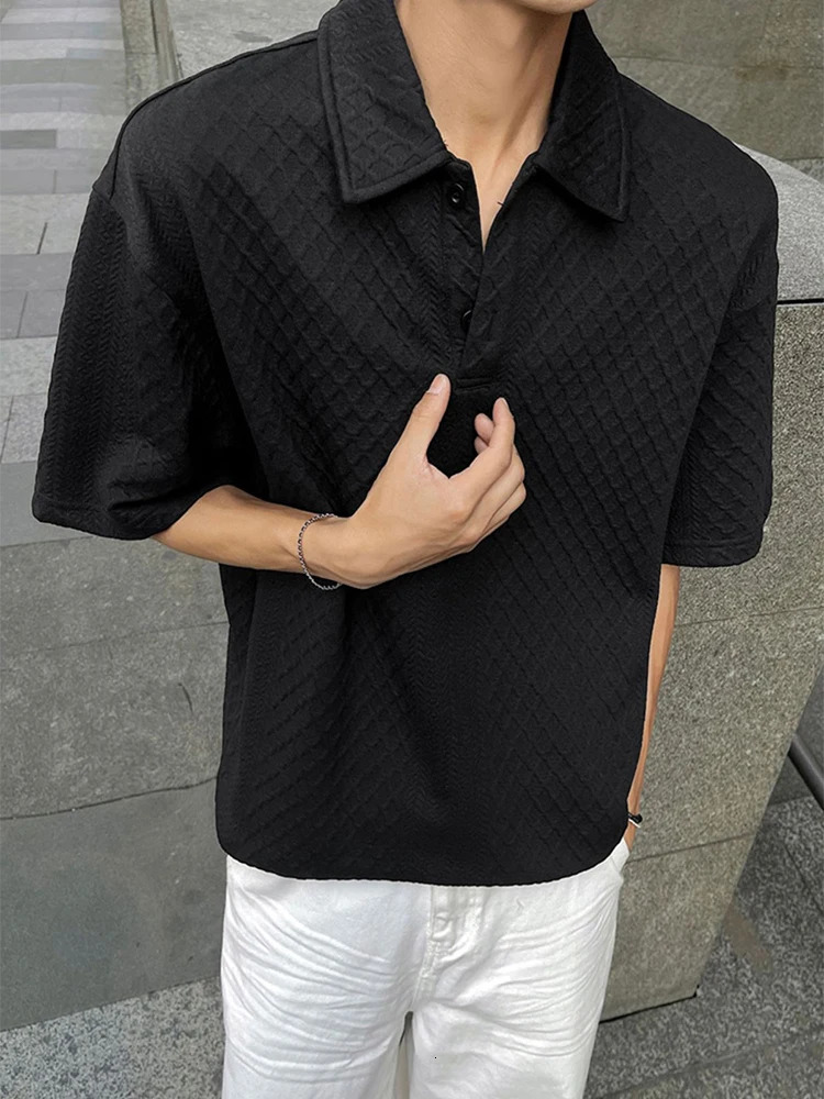 Fashionable Mens Short Sleeve Plaid Texture Polos 2025 Summer Casual Buttoned Lapel Polo Shirt For Men Outdoor Vintage Polo Tops 250617