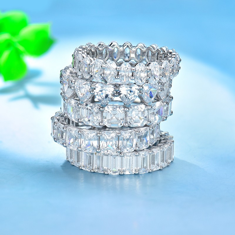 2025 Choucong Ins Top Sell Sparkling Luxury Jewelry Genuine 100% S925 Sterling Silver Multi Shape Asscher Zircon CZ Diamond Party Women Stack Bridal R
