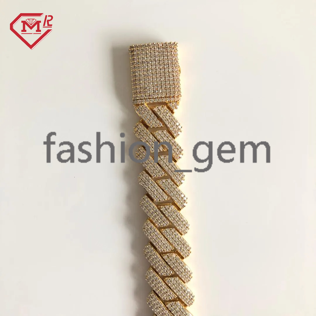 Full Iced Out Moissanite Cuban Chain Heavy 17mm Prong Setting Necklace 925 Silver Vvs Hip Hop Cuban Link Chain