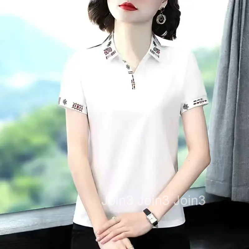T-shirt Woman Plain Clothing Button Tops with Sleeves Polo Neck Shirts for Women Youth New Summer 2025 Y2k Fashion Synthetic V