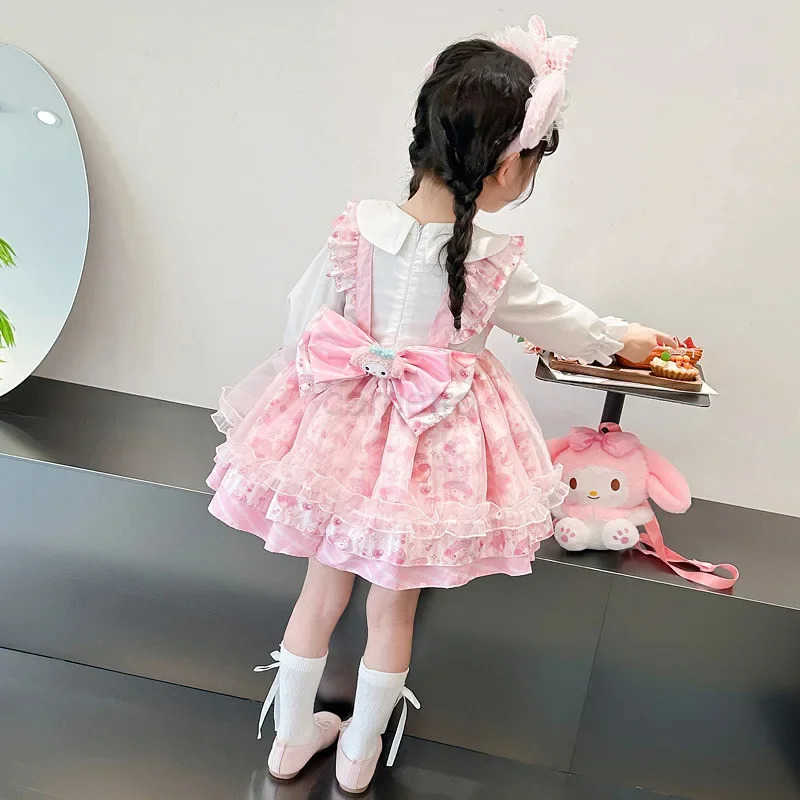 Sanrio 2024 Sanrio Cosplay Melody Lolita Princess Dress Summer Childrens Costume Dress Puffy Skirt Suit Cute Girl Birthday Kawaii Gift XJ250618