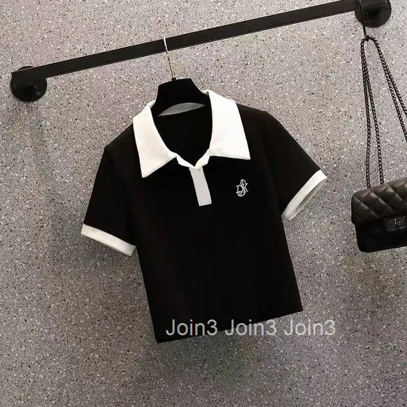 Womens T Shirts Short Sleeve Tee Clothes Plain Top Button Polo Neck Shirt with Collar Trend Luxury New Youth Summer 2025 Sale V