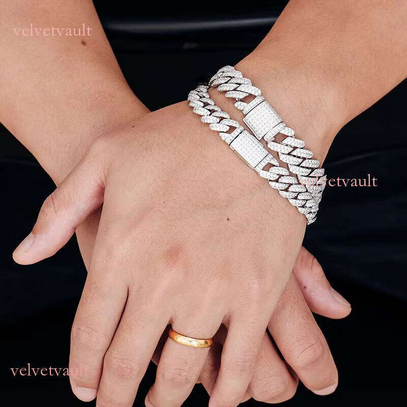 Hip Hop 12mm 10mm Pure Sier Real White Gold Plated Ice Out Miami Cuban Chain or Bracelet Necklace