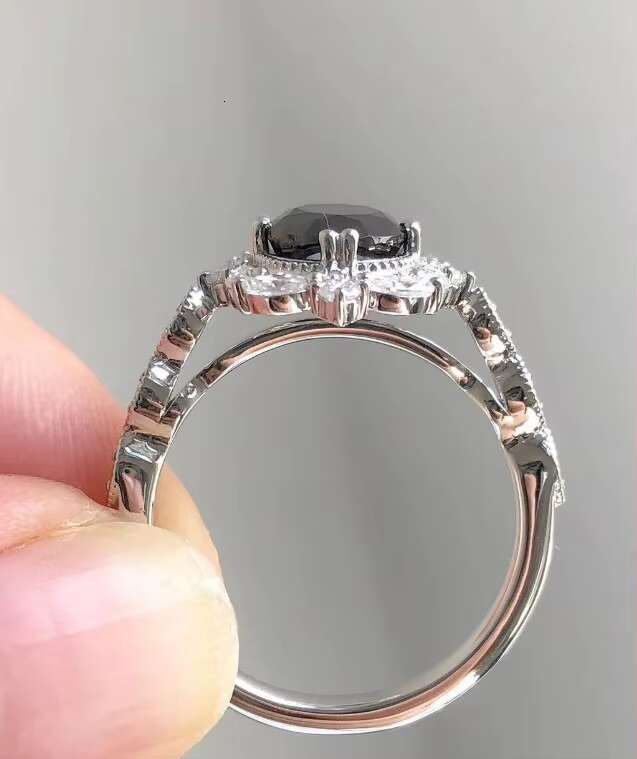 Elegant 2 Ct Moissanite Engagement Ring Black Oval Cut Design