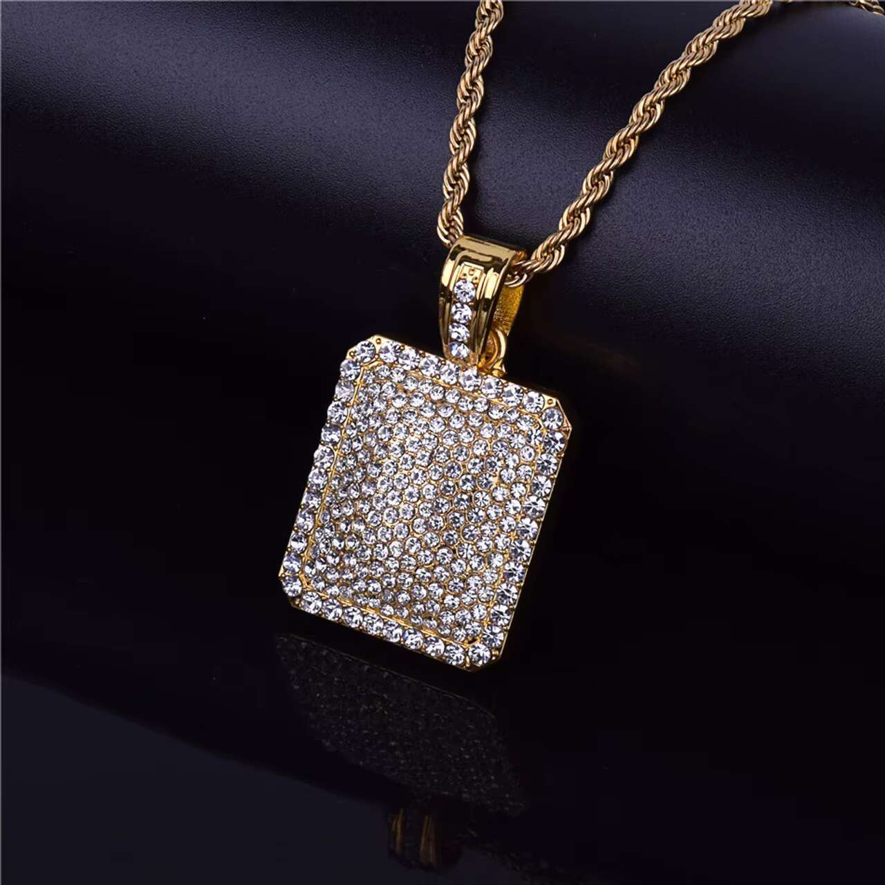 New Arrival 14k Gold .925 Silver Iced out Square Pendant Dog Tags Full Diamond Hip Hop Moissanite Necklace