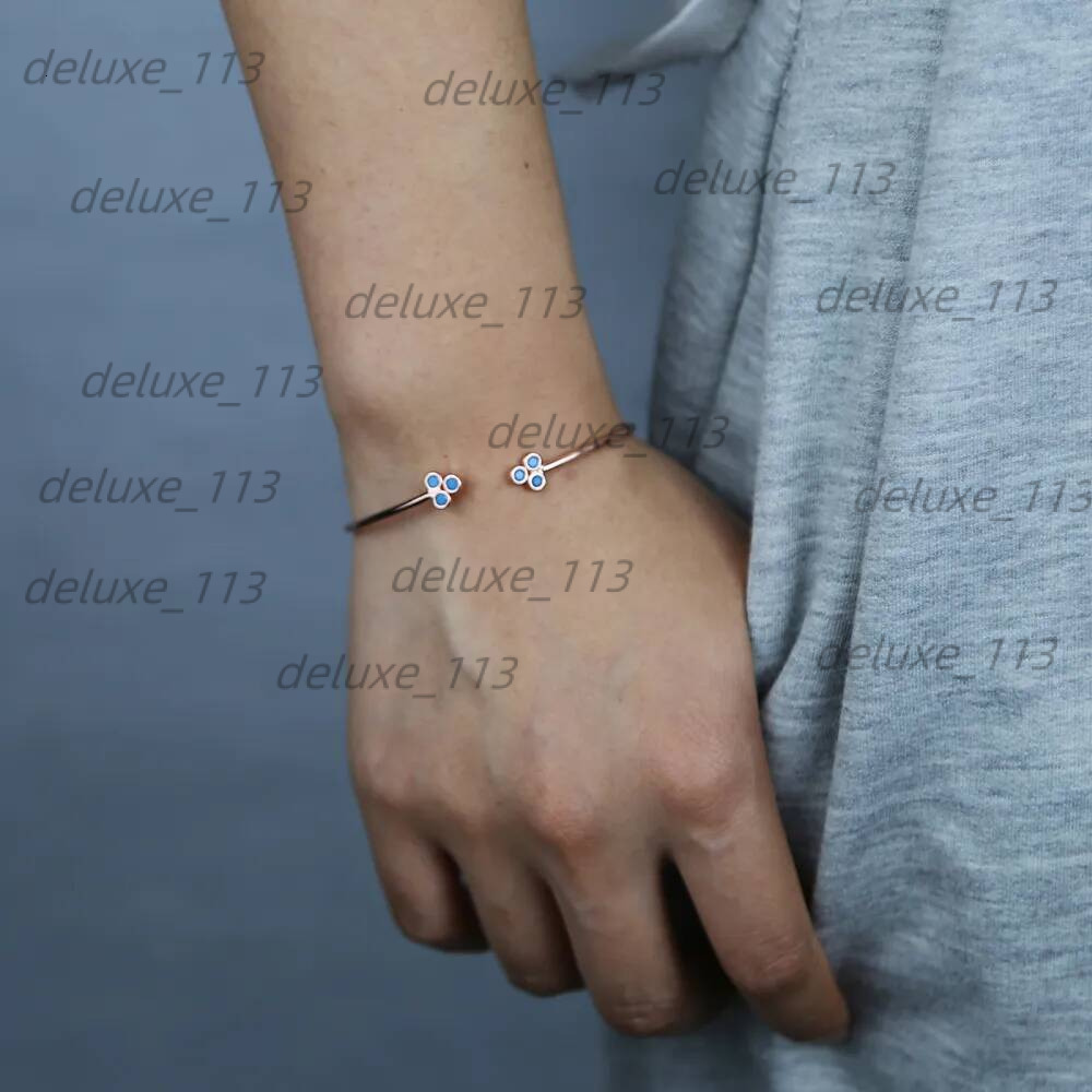 Simple Round Tube Bracelet Jewelry With Gold Sier Color Plated Open Band Enamel Flower Leaf Charm Free Size Bangle