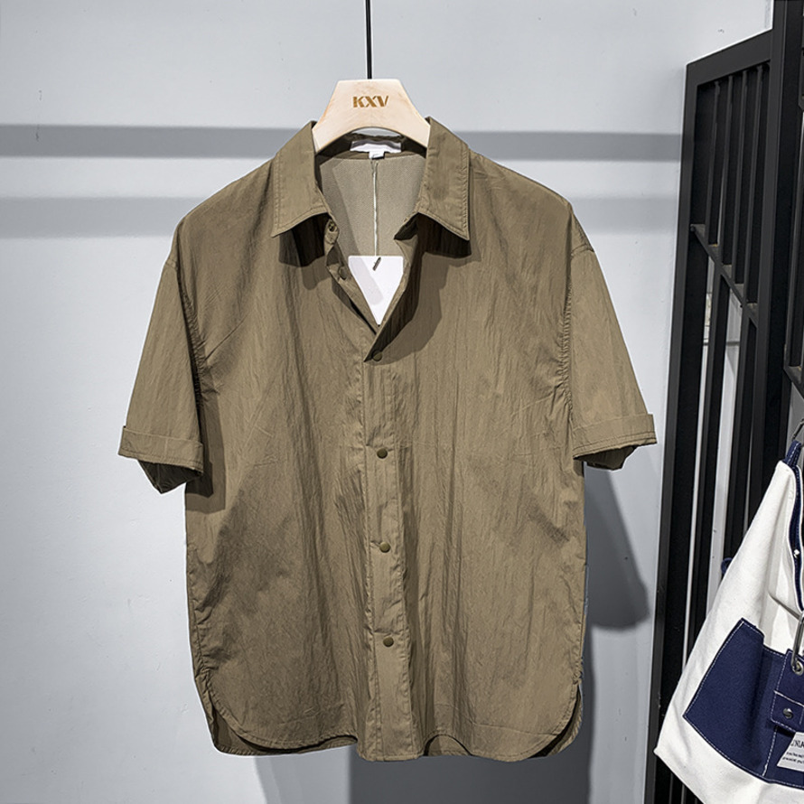 2025 shirt short-sleeved men's summer new jacket lapel trend texture loose casual plump handsome fashion shirt tide m169
