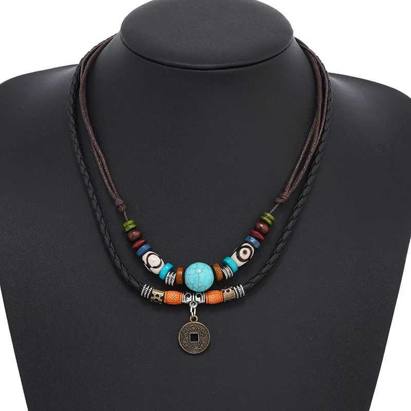 Mole Goth Mti-layer Vintage Coin Pendant Leather Beaded Weaved Prayer Necklace Fashion Jewelry GiftsC250617