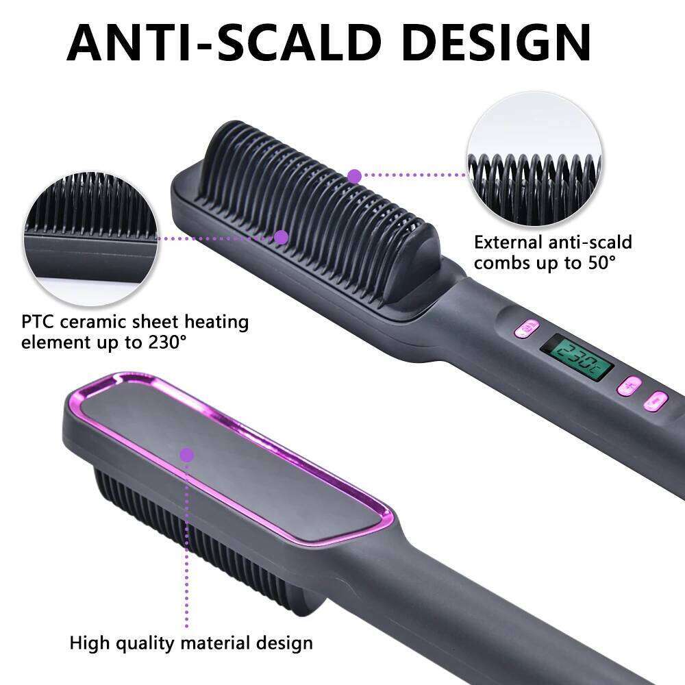 Electric Hot Multifunctional Straight Hair Straightener Comb Negative Ion Anti-Scalding Styling Tool Straightening Brush