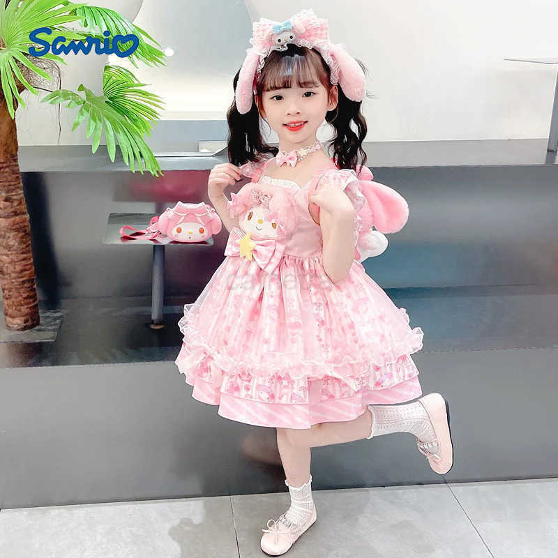 Sanrio Original Miniso Kawaii Cinnamoroll My Melody Children Dress Cartoon Anime Lolita Princess Dresses Summer Party Sweet Girls GiftsXJ250618