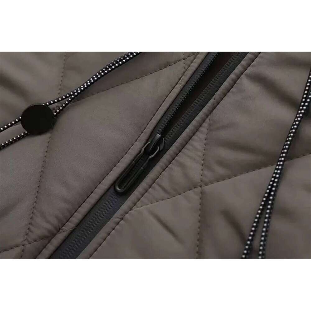 Winter New Women's Clothing Dia Grid Hooded Sleeved Loose Cotton Coat Long Jacket