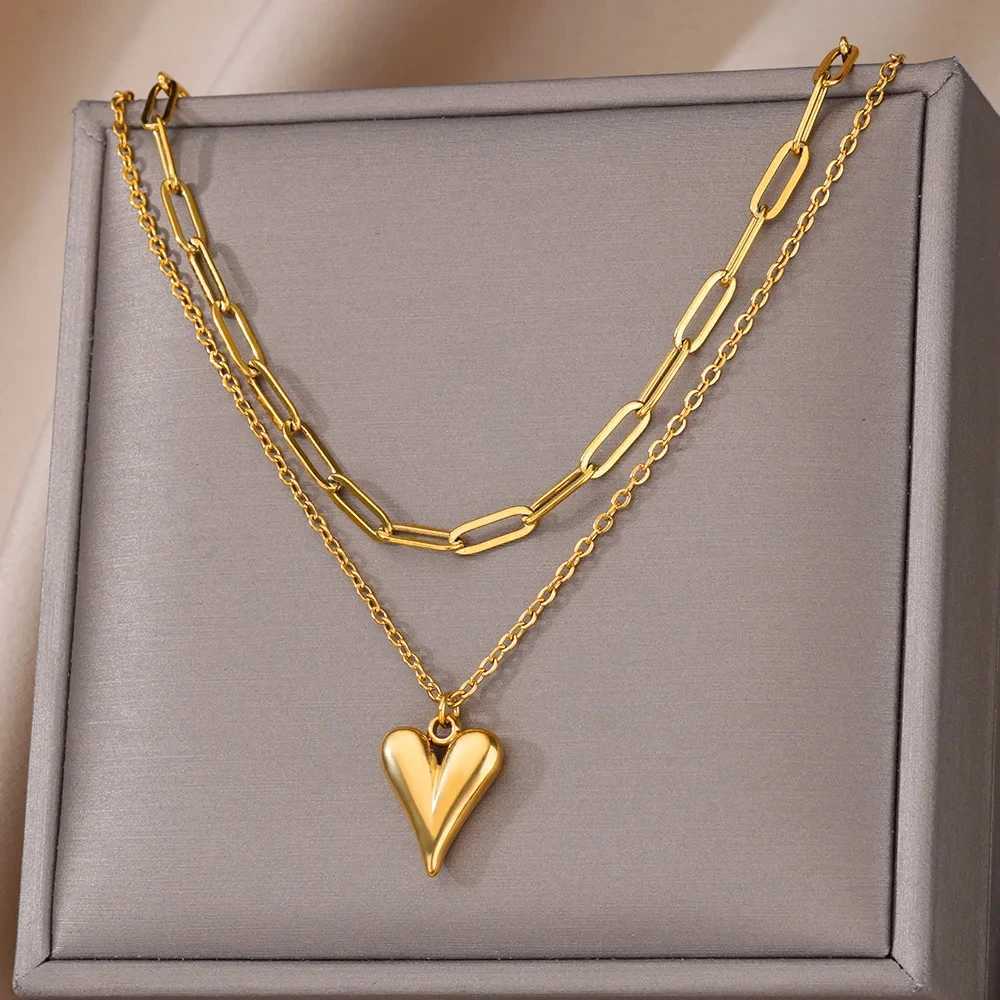 316L Stainless Steel Multilayer Heart Necklace For Women Girls Goth Gold Color Clavicle Chain Charm Choker Jewelry Birthday Gift W250618
