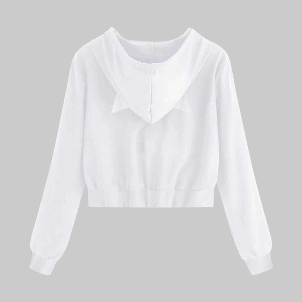 Women's Short-Cropped Hoodie with Cute Bunny Ear Details & Practical Zippered Side Pocket