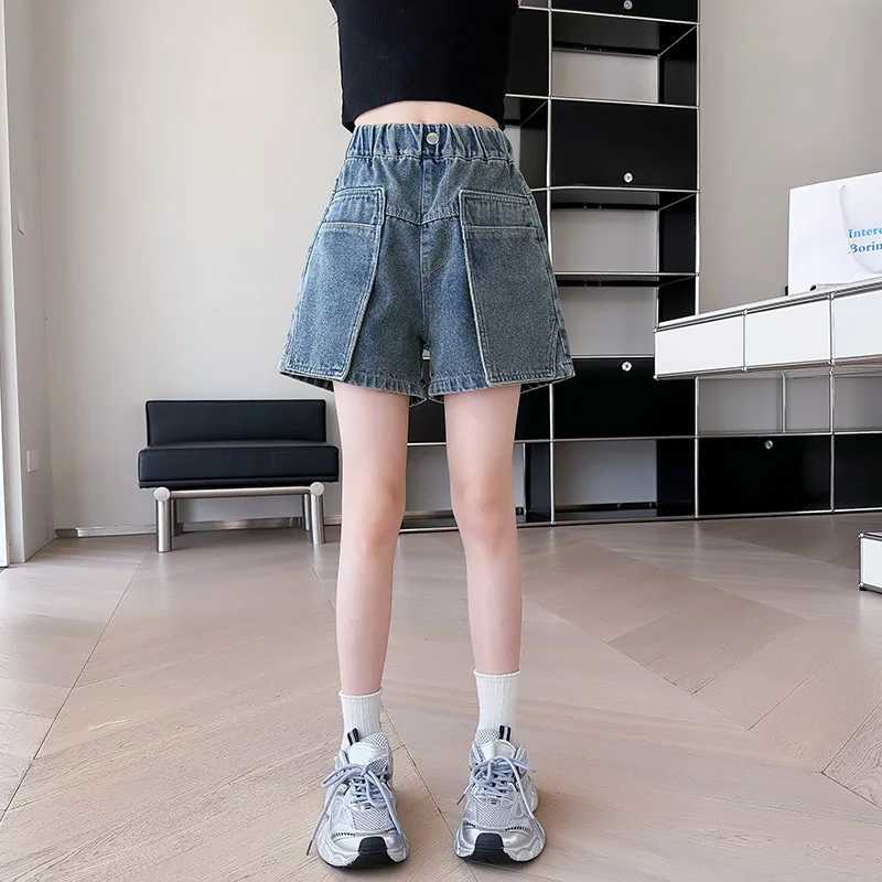 Girls summer work shorts 2025 new fashion jeans casual sports shorts 5-15 years oldC250617
