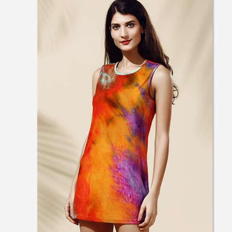 Summer New Sleeveless Vibrant Tie-Dye Colorful Tank Dress B5