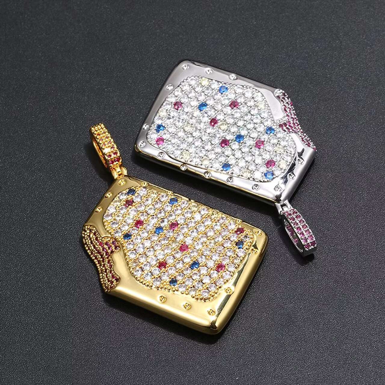 New Arrival 18K Gold 925 Silver Hip Hop Style Moissanite Pendant Pop Tart Iced Blinged Necklaces for Men and Women