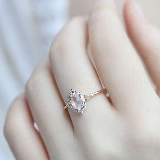"Rose Girl" Sea Salt Pink Light Luxury French Bubble Feel Natural Crystal Stone Plated Ring