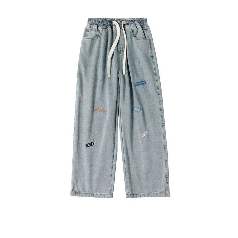 Jeans for Men with Print Trousers Graphic Hip Hop Male Cowboy Pants Light Blue Y2k Streetwear Aesthetic Harajuku Baggy Xs 250617