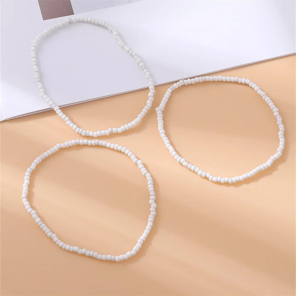 3pcst Vacation Beach Summer Bohemian Style Minimalist Elastic Beaded Anklet Jewelry For Women Daily Decoration 250606